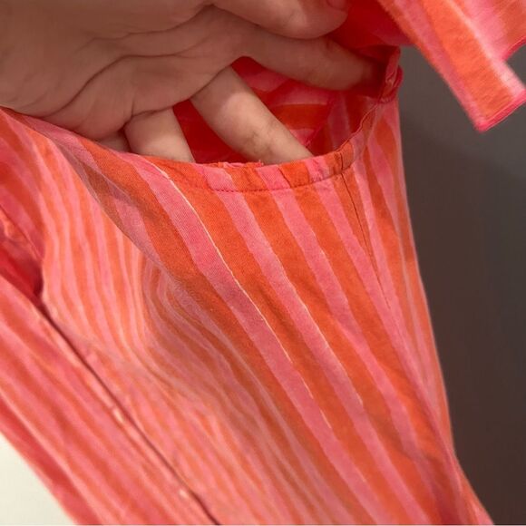 DZUBI Maxi Dress Shirt Striped Block Print Pink Grenadine Short Sleeve size S - Picture 8 of 11